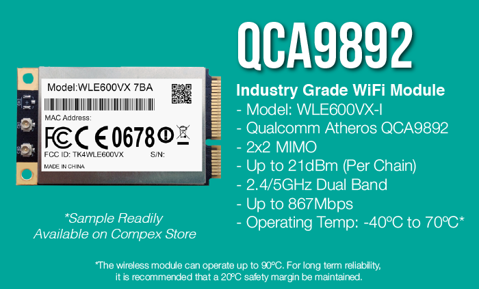 COMPEX WLE600VX-i 7C Industrial grade (85°C) 802.11ac Dual band