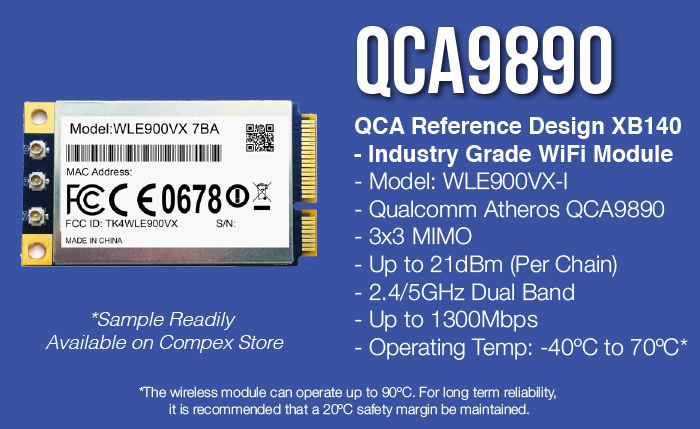 Qualcomm Atheros QCA9890 Compex WLE900VX-I/802.11ac/n/b/g 3x3 MIMO/PCI-Express Full-Size MiniCard 